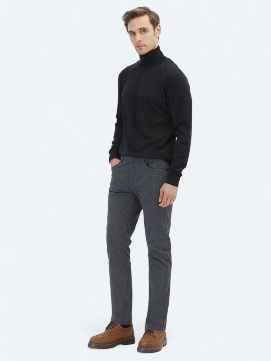 Antrasit Dokuma Slim Fit Casual Pamuk Karışımlı Pantolon - 1