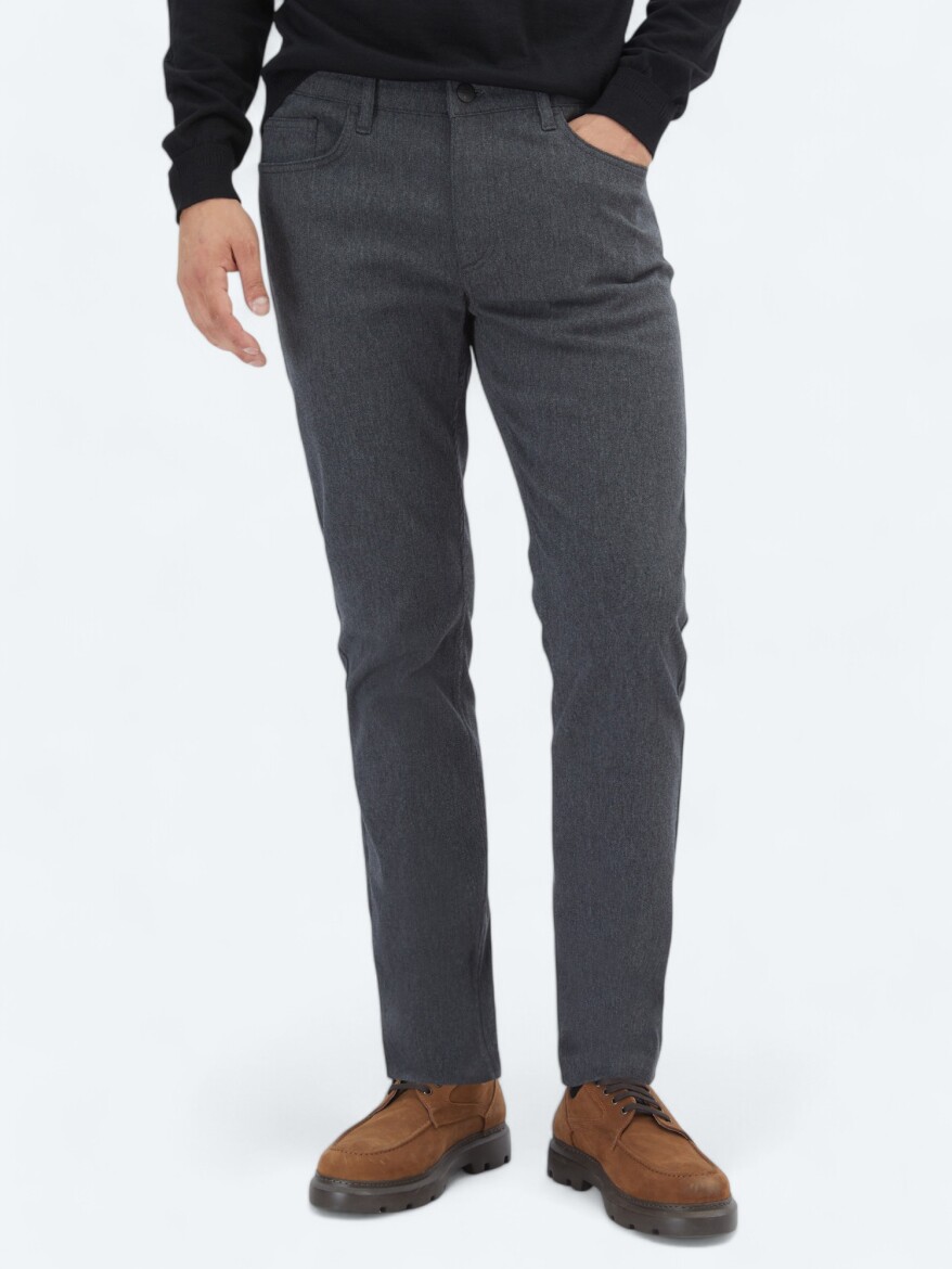 Antrasit Dokuma Slim Fit Casual Pamuk Karışımlı Pantolon - 2