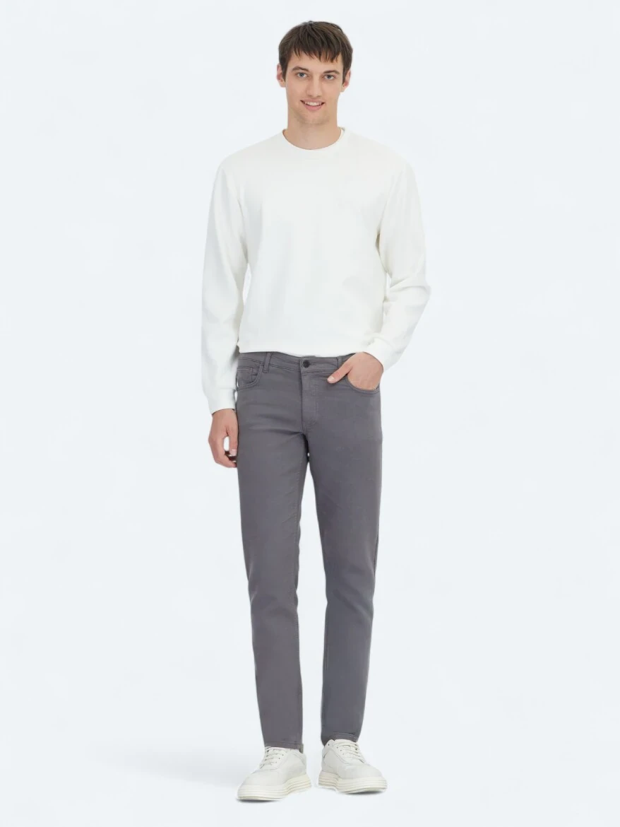 Antrasit Dokuma Slim Fit Casual Pamuk Karışımlı Pantolon - 1
