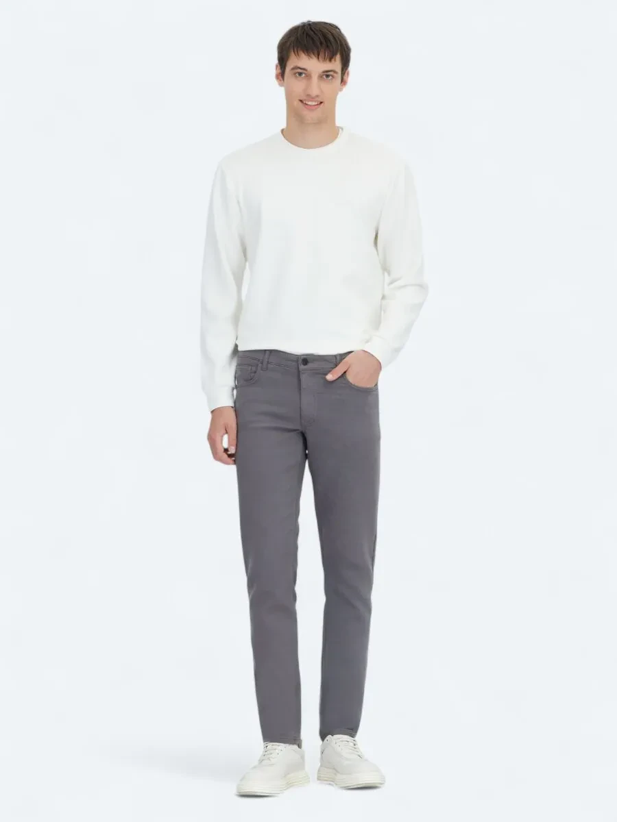 Antrasit Dokuma Slim Fit Casual Pamuk Karışımlı Pantolon - 1