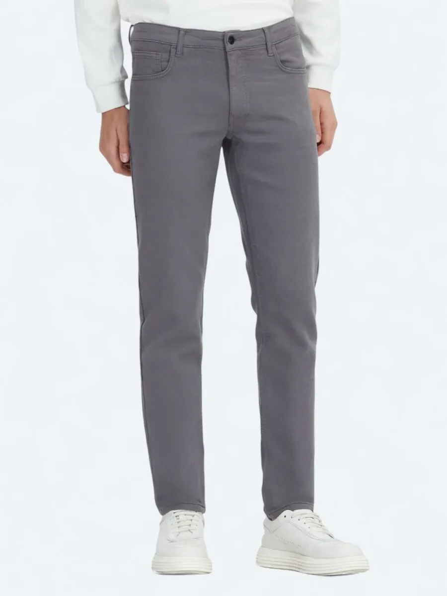 Antrasit Dokuma Slim Fit Casual Pamuk Karışımlı Pantolon - 2