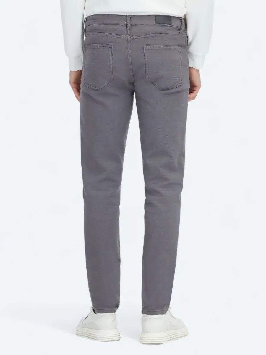 Antrasit Dokuma Slim Fit Casual Pamuk Karışımlı Pantolon - 4