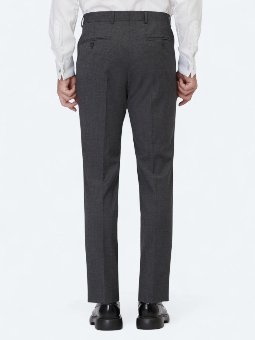 Antrasit Dokuma Slim Fit Klasik Yün Karışımlı Pantolon - 4