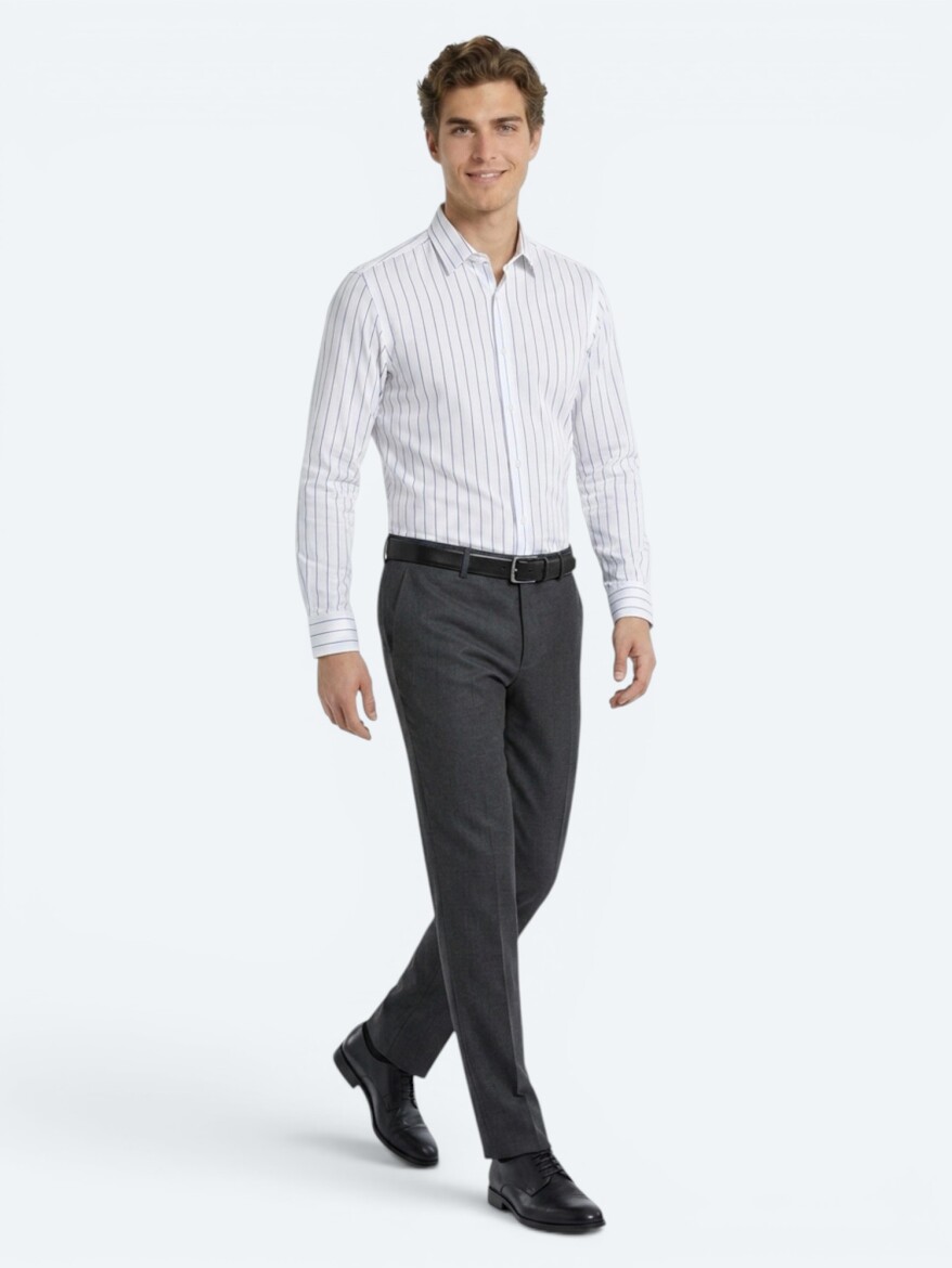 Antrasit Dokuma Slim Fit Klasik Yün Karışımlı Pantolon - 4