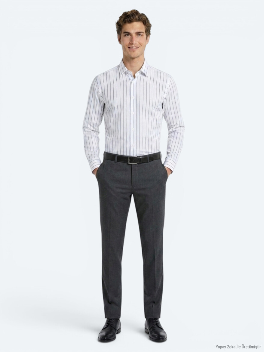 Antrasit Dokuma Slim Fit Klasik Yün Karışımlı Pantolon - KİP