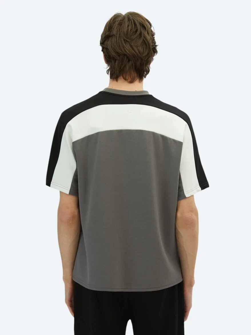 Antrasit Düz Bisiklet Yaka T-Shirt - 6