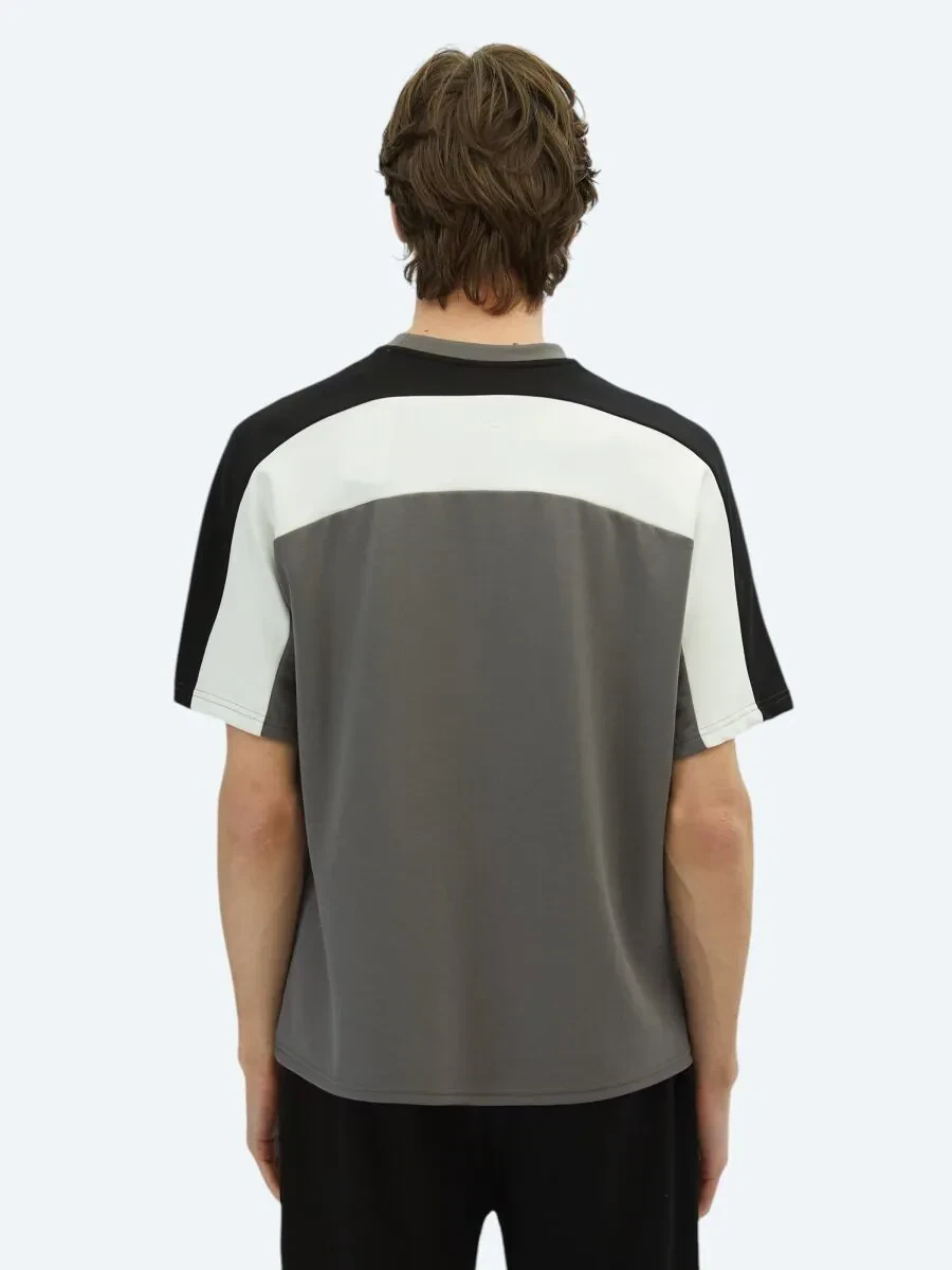 Antrasit Düz Bisiklet Yaka T-Shirt - 6