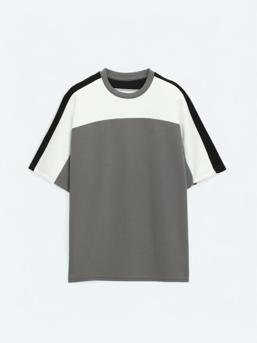 Antrasit Düz Bisiklet Yaka T-Shirt - 7