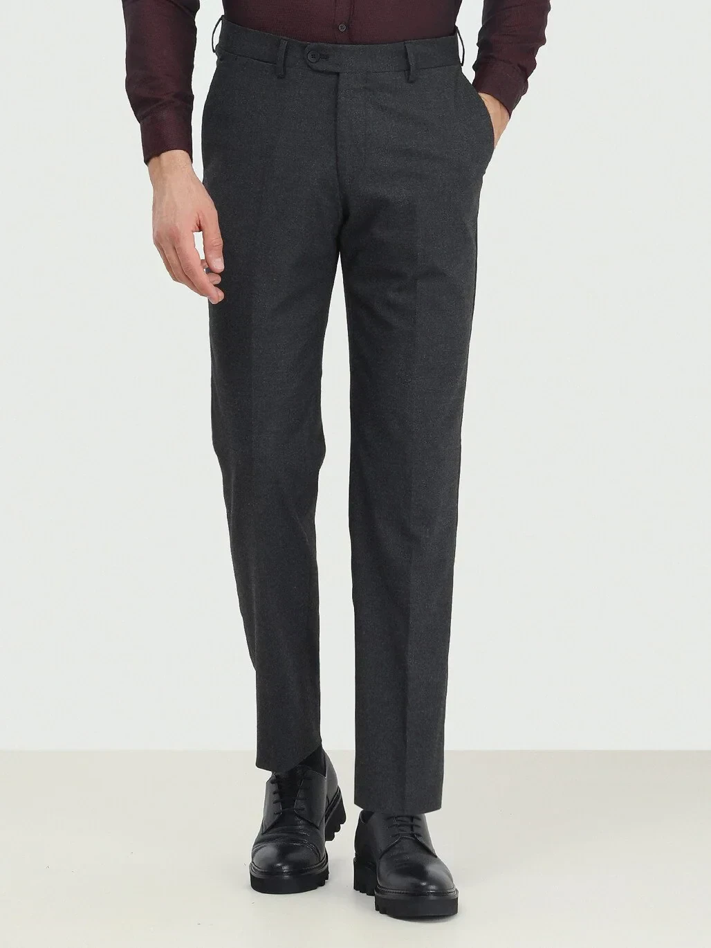 Antrasit Düz Dokuma Fitted Fit Klasik Pantolon - 1