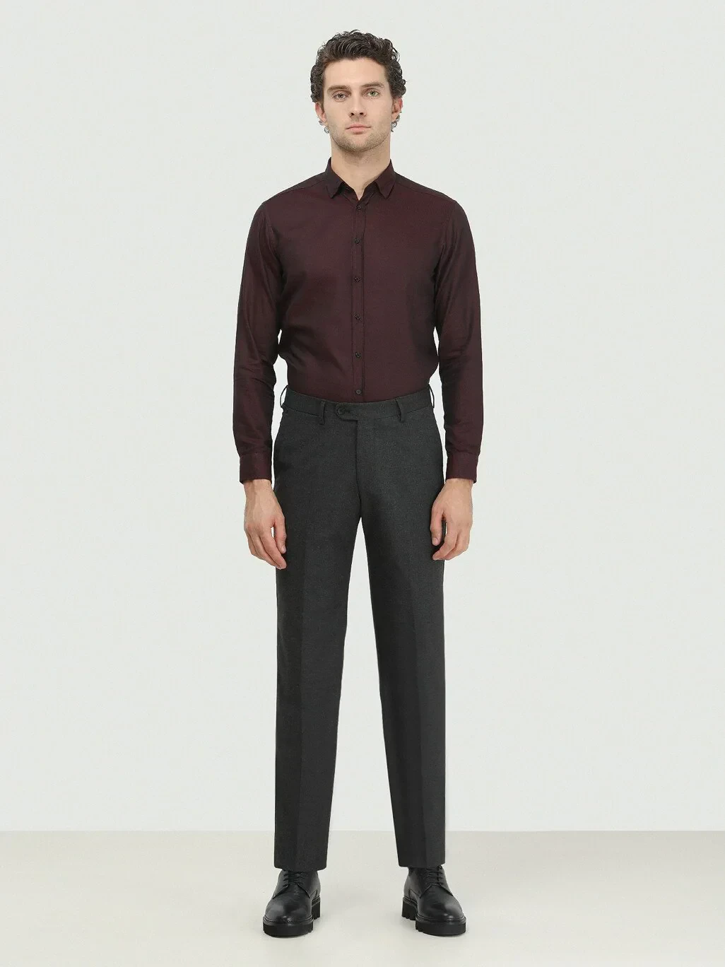 Antrasit Düz Dokuma Fitted Fit Klasik Pantolon - 2