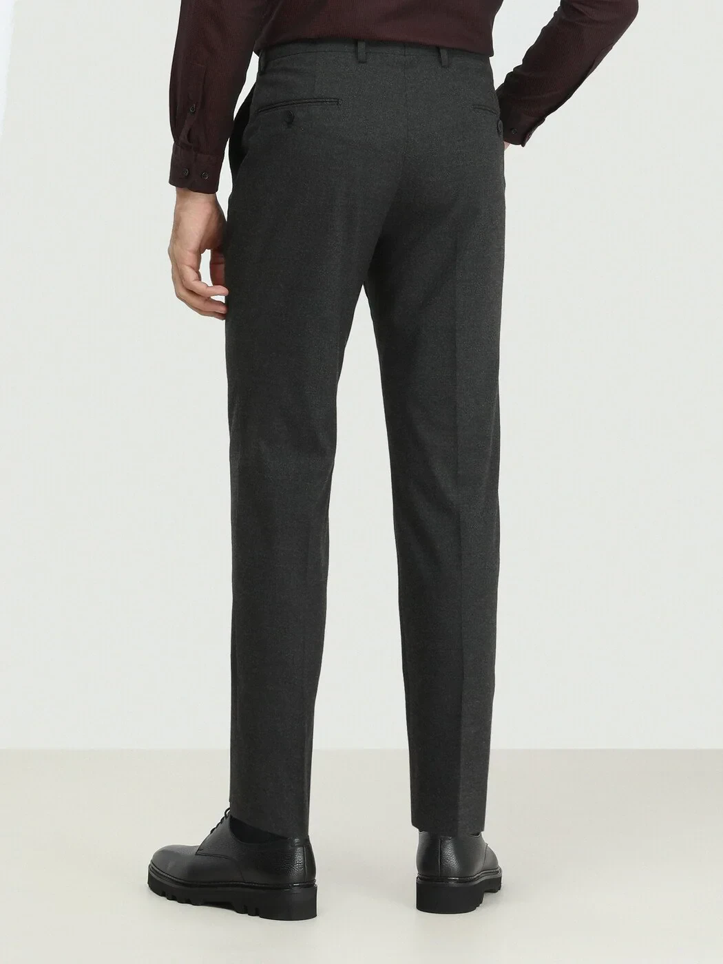 Antrasit Düz Dokuma Fitted Fit Klasik Pantolon - 4