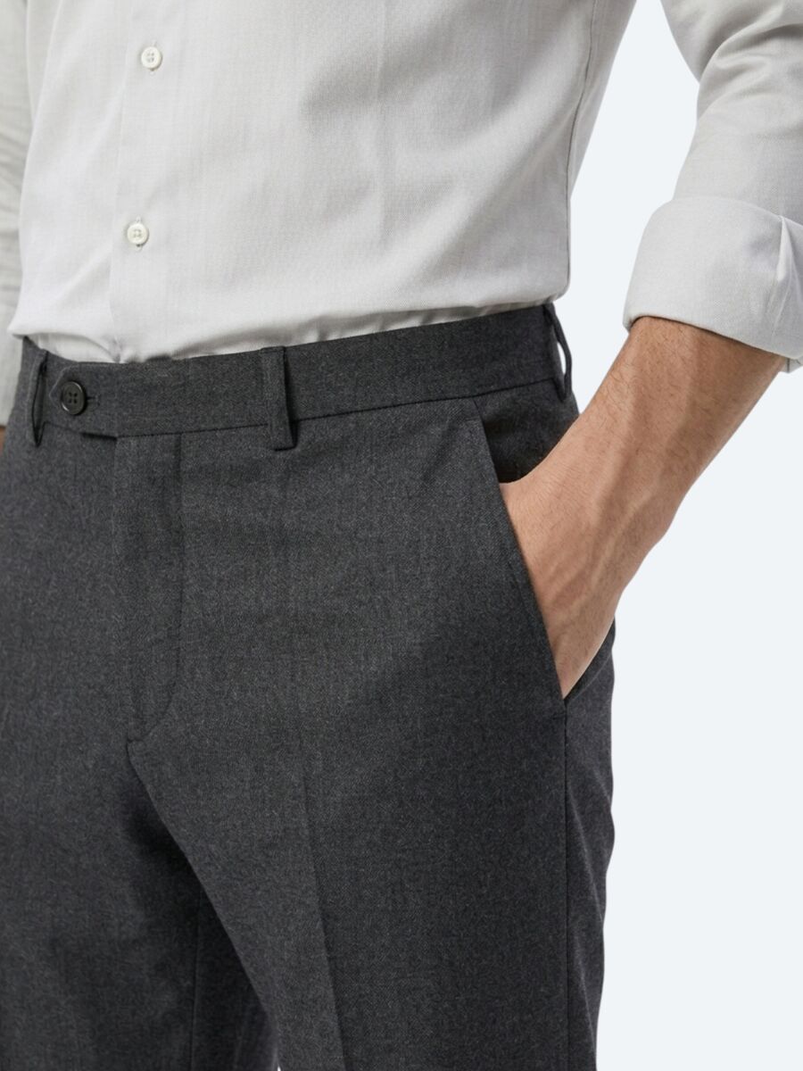 Antrasit Düz Dokuma Fitted Fit Klasik Pantolon - 2