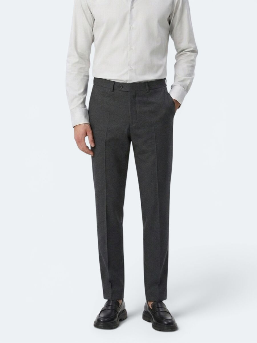 Antrasit Düz Dokuma Fitted Fit Klasik Pantolon - 4