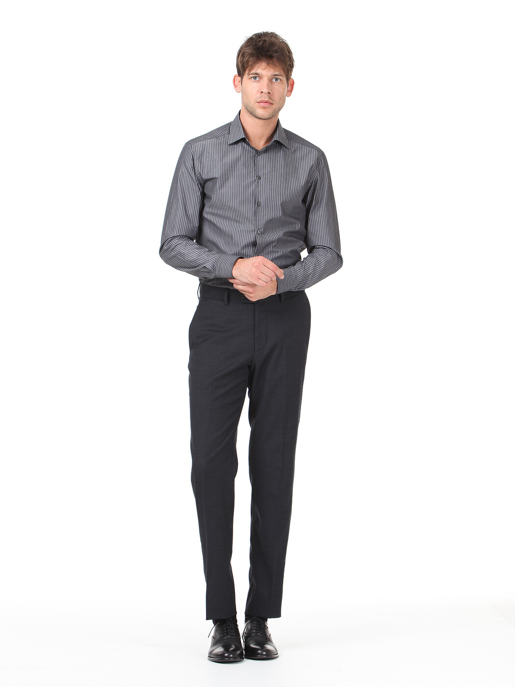 Antrasit Düz Dokuma Fitted Fit Klasik Yün Karışımlı Pantolon - 1