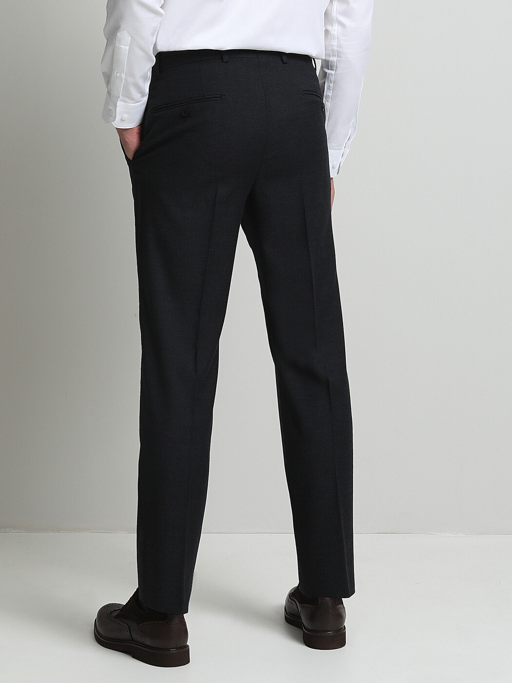Antrasit Düz Dokuma Fitted Fit Klasik Yün Karışımlı Pantolon - 5
