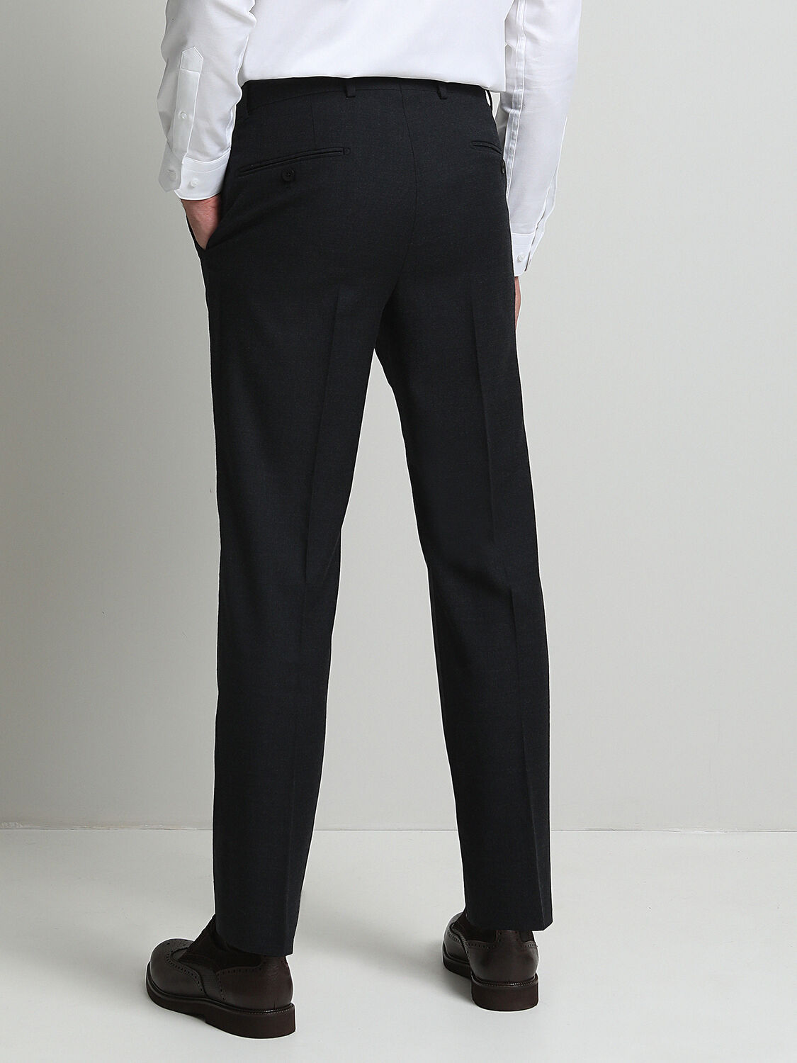 Antrasit Düz Dokuma Fitted Fit Klasik Yün Karışımlı Pantolon - 5