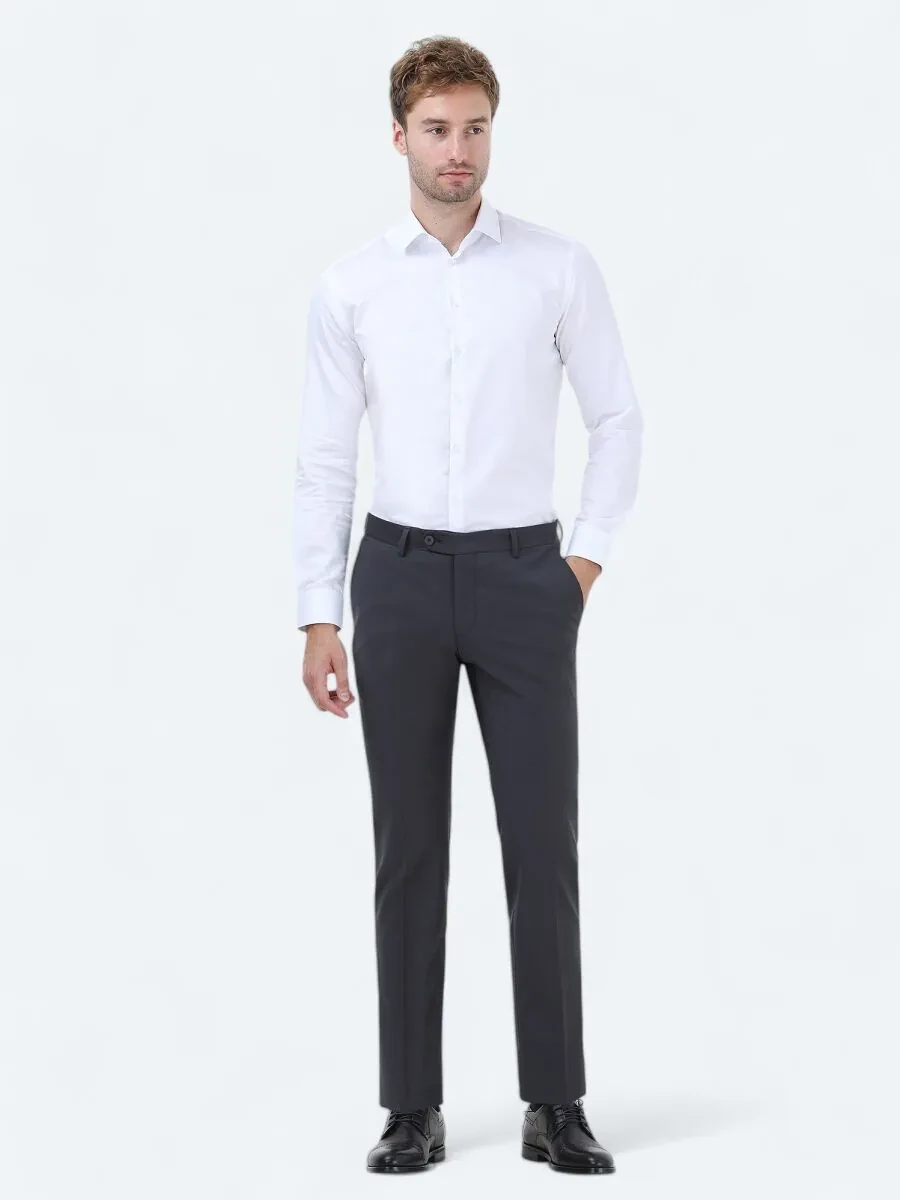 Antrasit Düz Dokuma Fitted Fit Klasik Yün Karışımlı Pantolon - 2