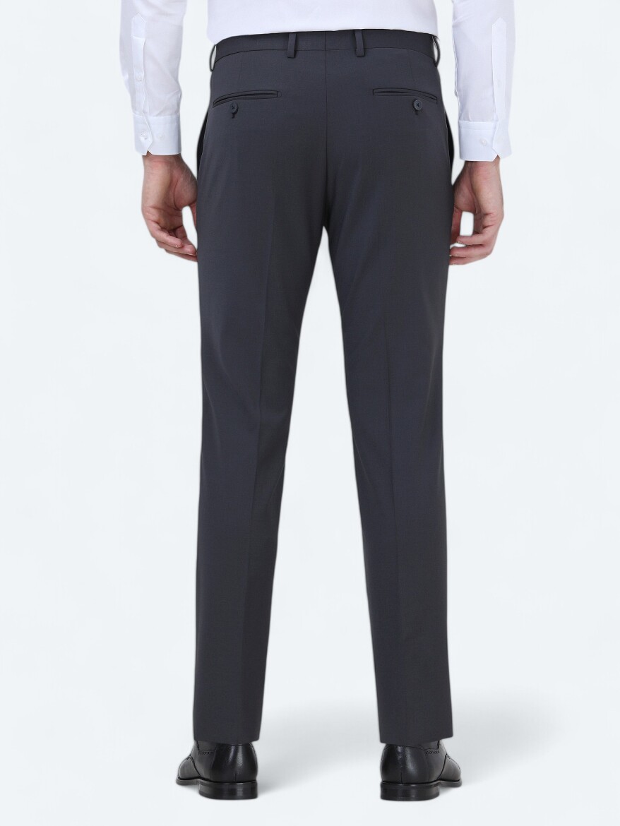 Antrasit Düz Dokuma Fitted Fit Klasik Yün Karışımlı Pantolon - 4