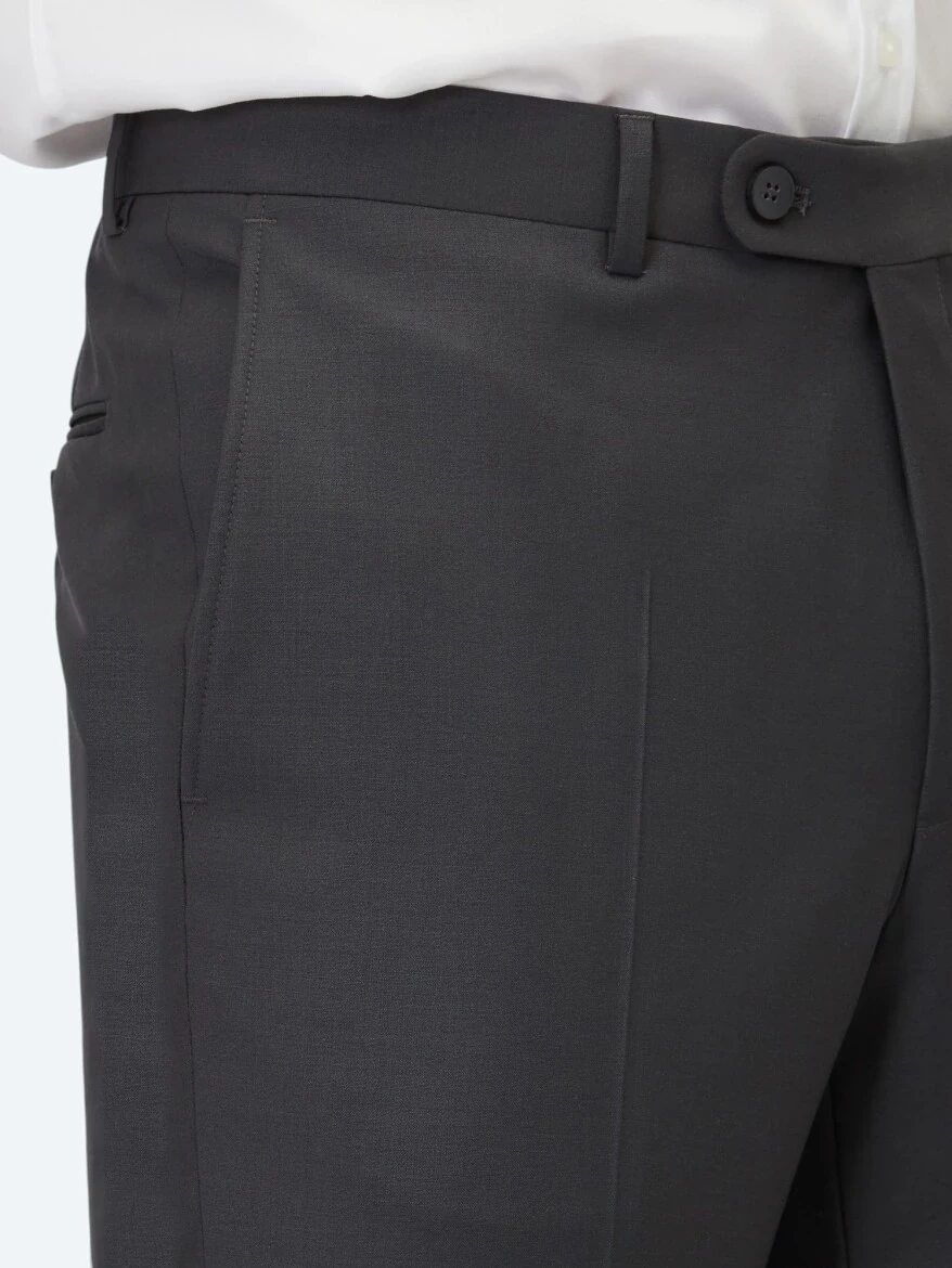 Antrasit Düz Dokuma Fitted Fit Klasik Yün Karışımlı Pantolon - 3