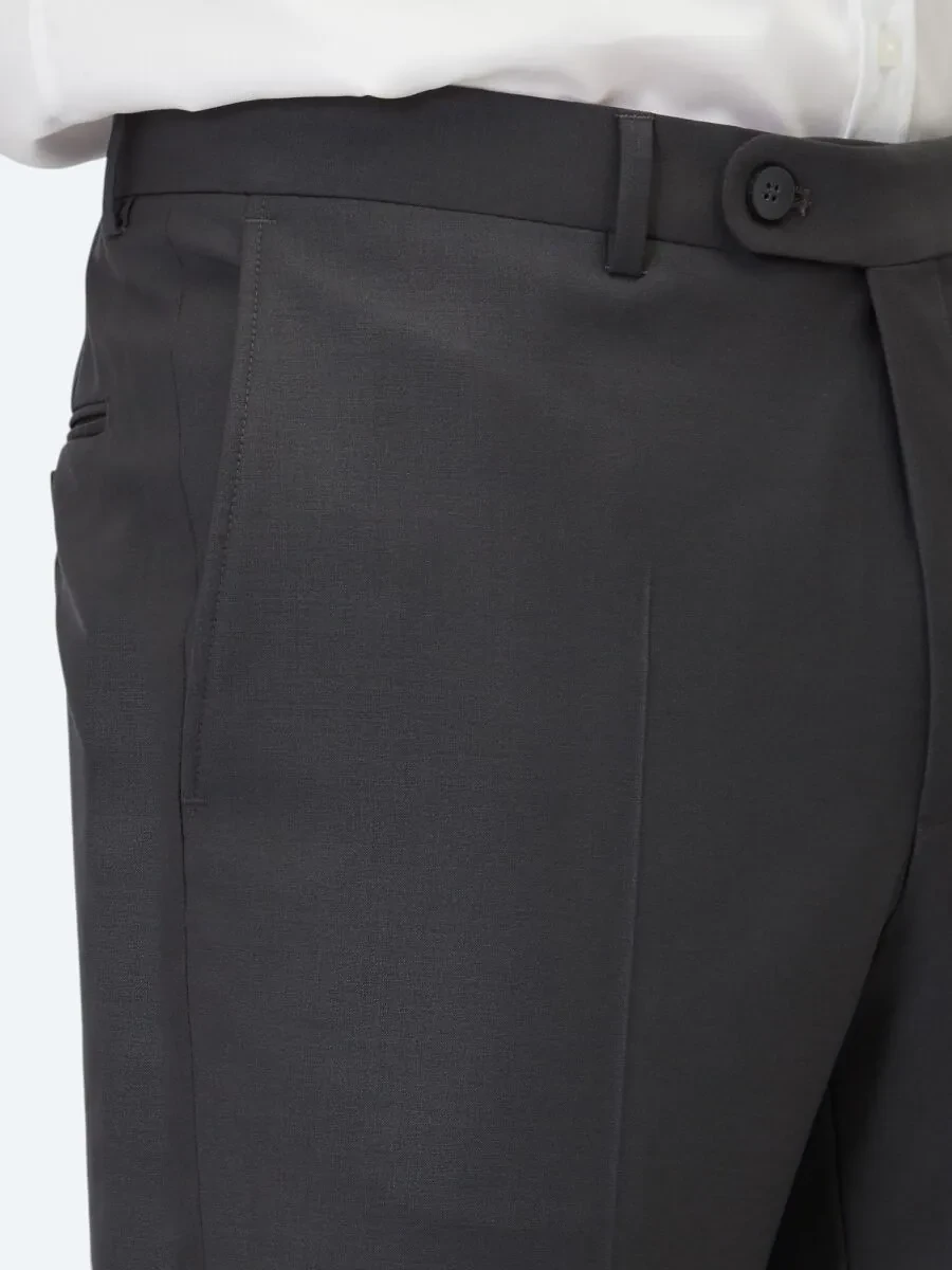 Antrasit Düz Dokuma Fitted Fit Klasik Yün Karışımlı Pantolon - 3