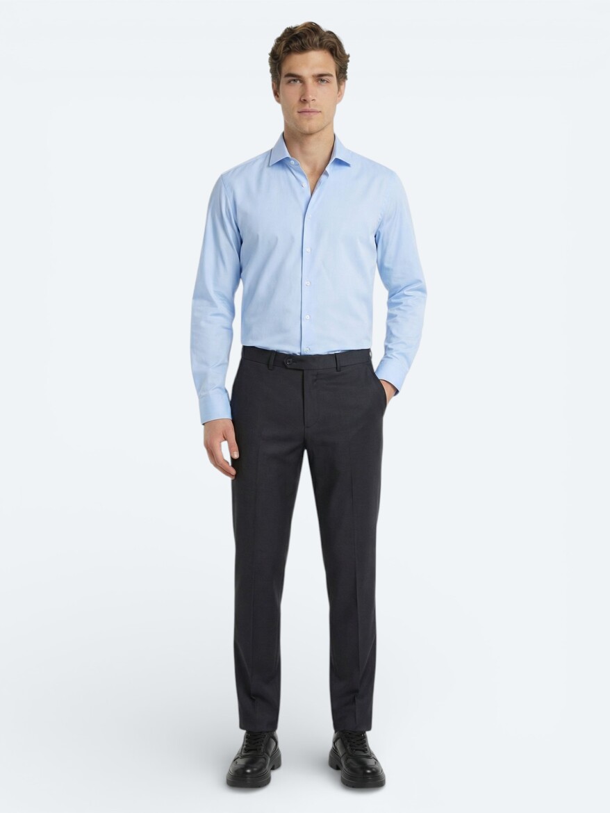 Antrasit Düz Dokuma Fitted Fit Klasik Yün Karışımlı Pantolon - 1