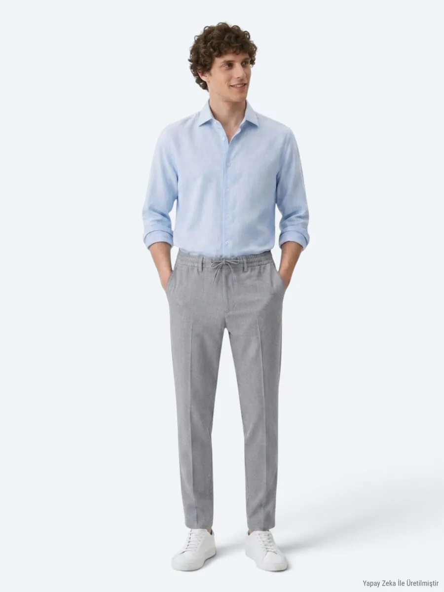 Antrasit Düz Dokuma Jogging Fit Casual Pantolon - 3