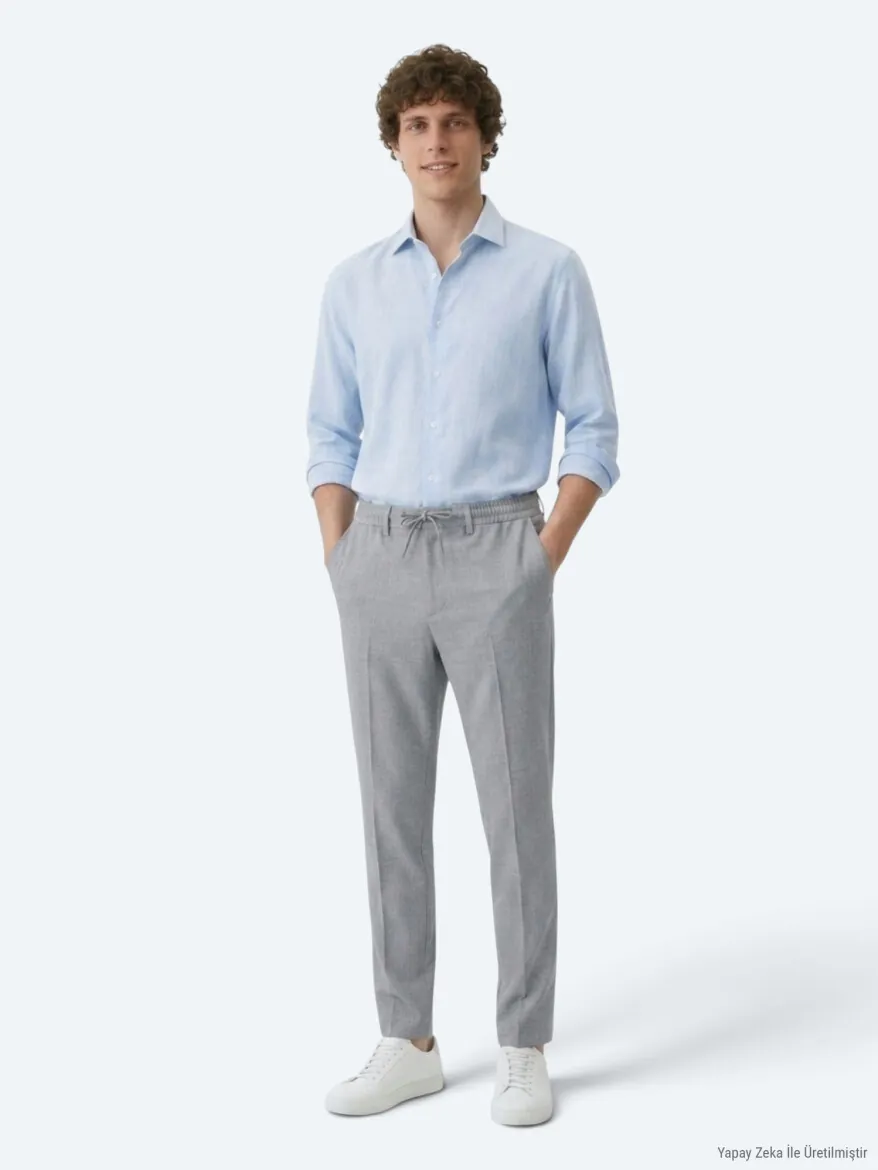 Antrasit Düz Dokuma Jogging Fit Casual Pantolon - 4
