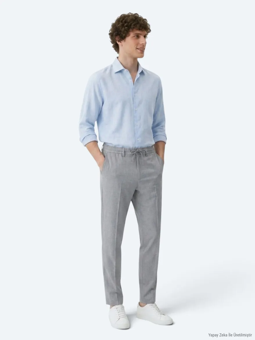 Antrasit Düz Dokuma Jogging Fit Casual Pantolon - 5