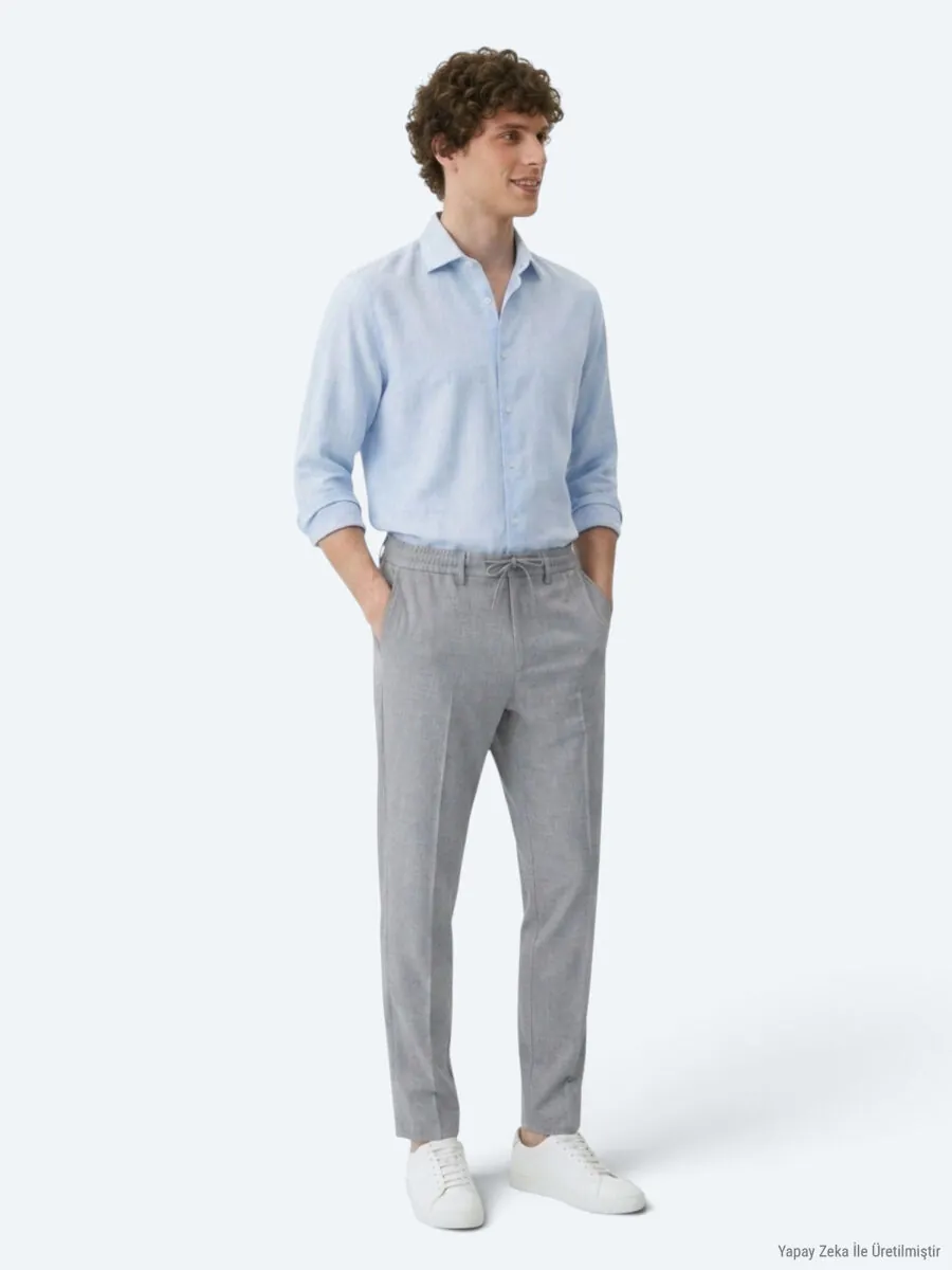 Antrasit Düz Dokuma Jogging Fit Casual Pantolon - 5