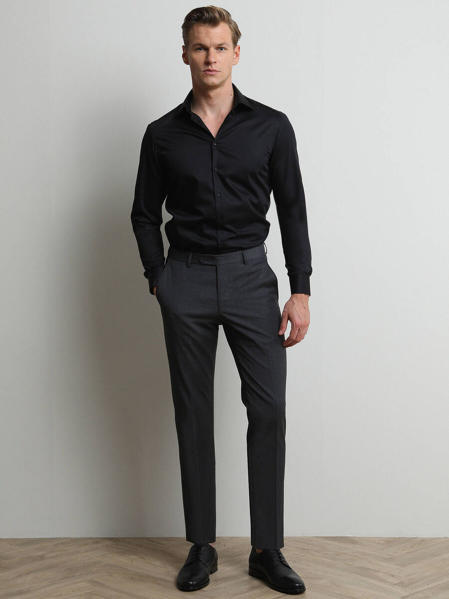 Antrasit Düz Dokuma Slim Fit Klasik Yün Karışımlı Pantolon - 1