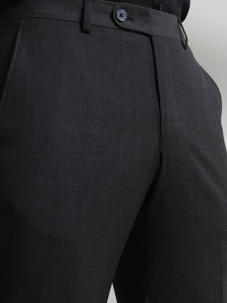 Antrasit Düz Dokuma Slim Fit Klasik Yün Karışımlı Pantolon - 2