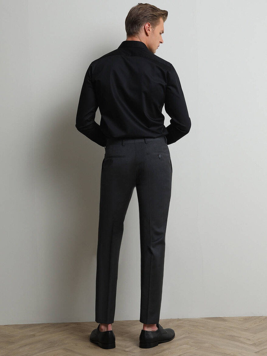 Antrasit Düz Dokuma Slim Fit Klasik Yün Karışımlı Pantolon - 3