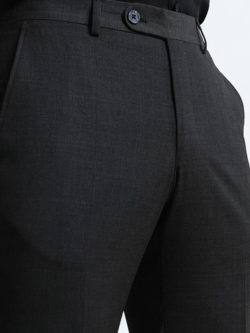 Antrasit Düz Dokuma Slim Fit Klasik Yün Karışımlı Pantolon - 3