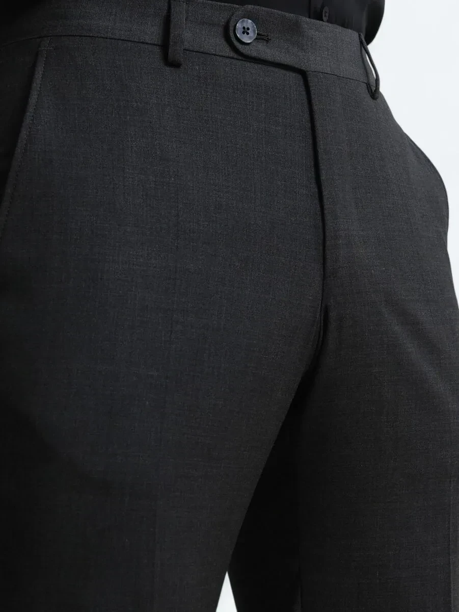 Antrasit Düz Dokuma Slim Fit Klasik Yün Karışımlı Pantolon - 3