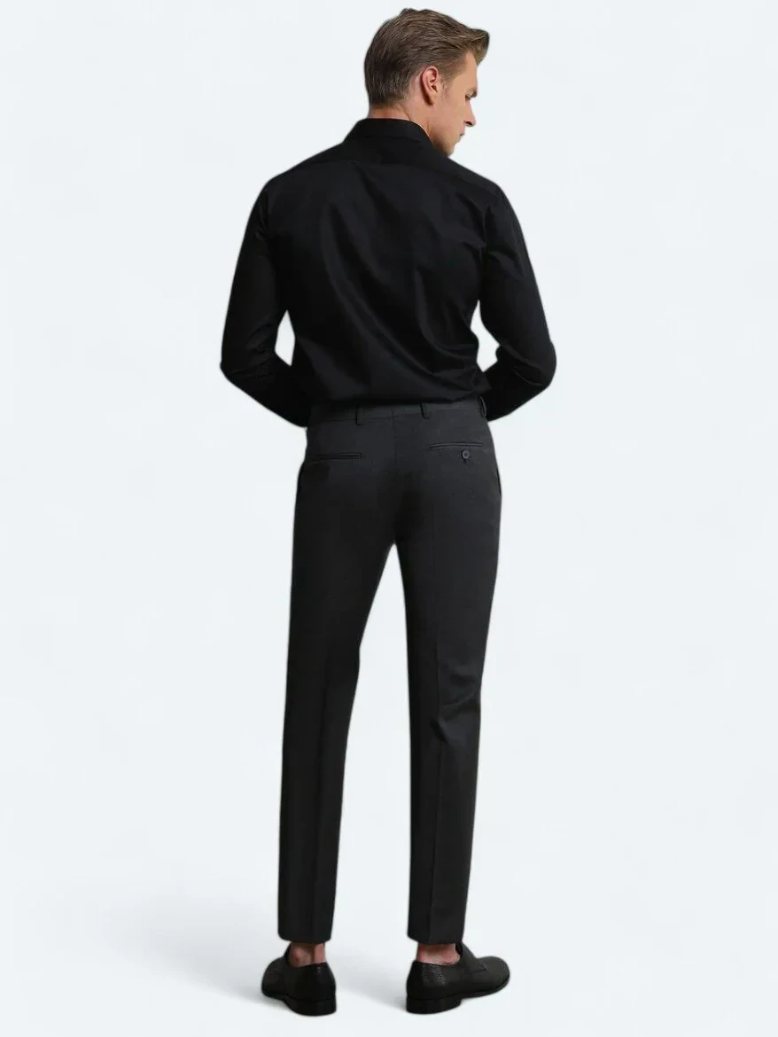 Antrasit Düz Dokuma Slim Fit Klasik Yün Karışımlı Pantolon - 4