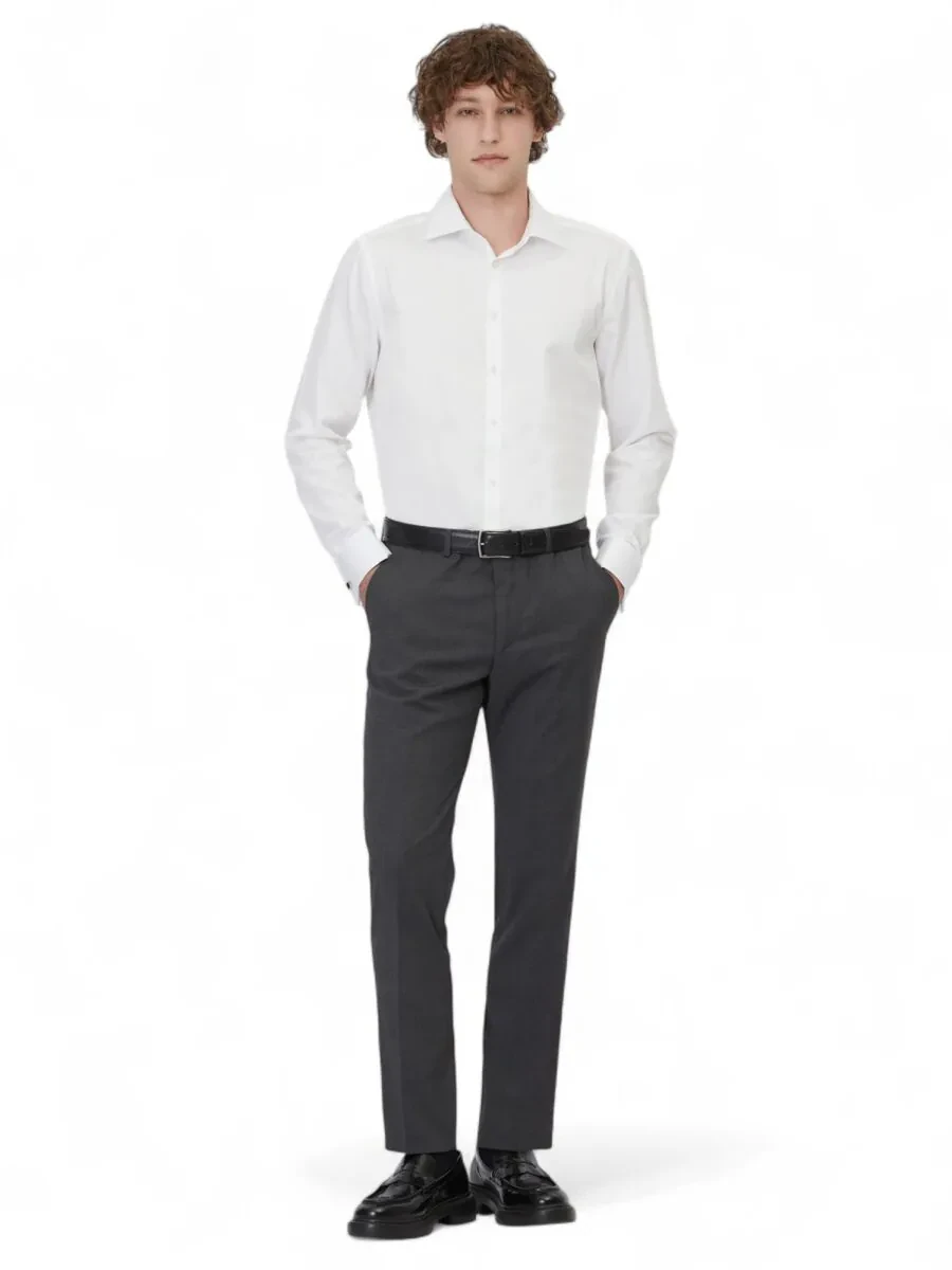 Antrasit Düz Dokuma Slim Fit Klasik Yün Karışımlı Pantolon - 1