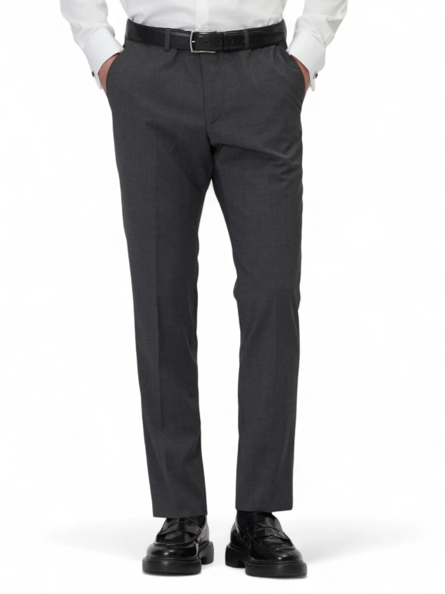 Antrasit Düz Dokuma Slim Fit Klasik Yün Karışımlı Pantolon - 2