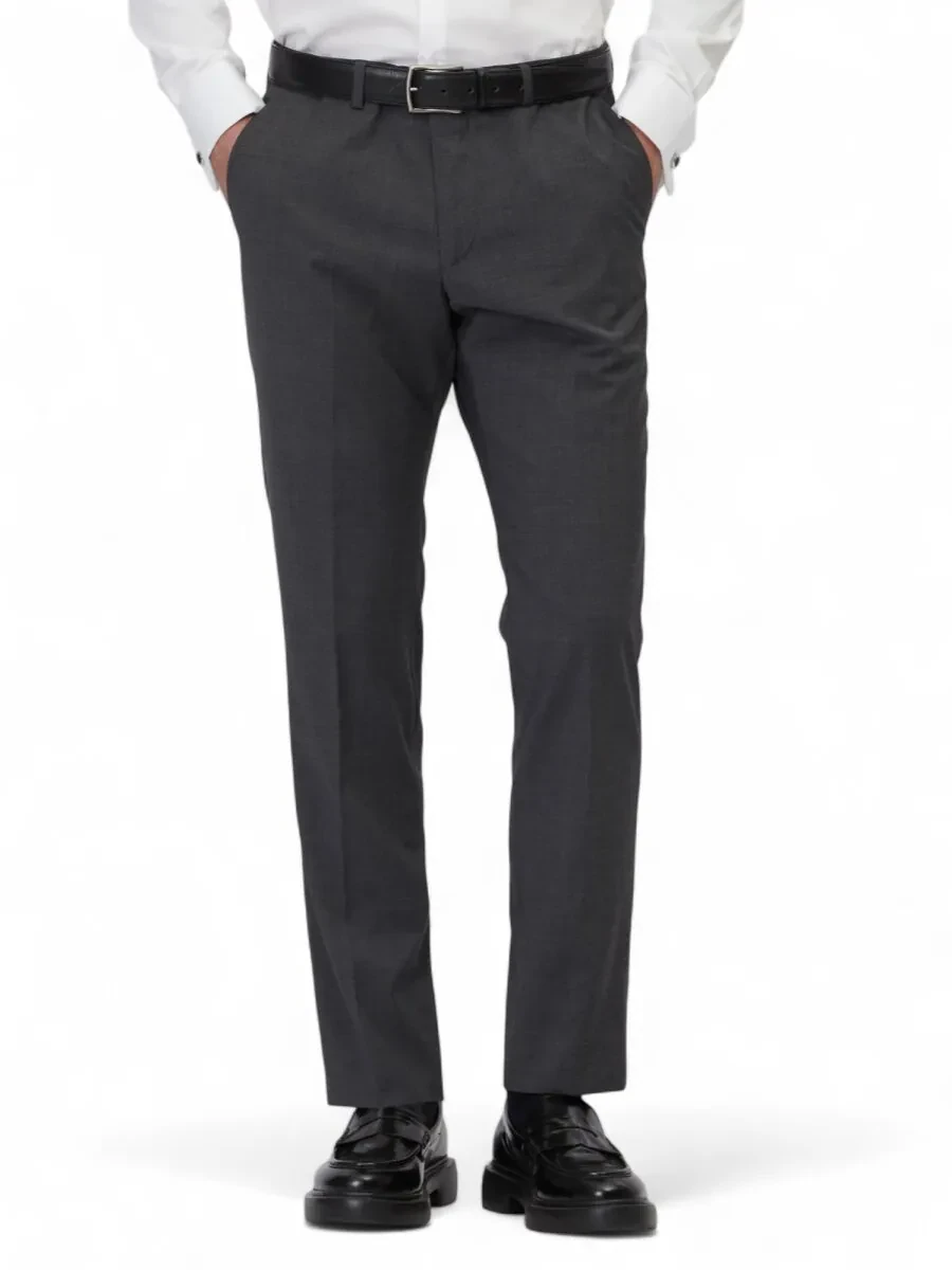 Antrasit Düz Dokuma Slim Fit Klasik Yün Karışımlı Pantolon - 2