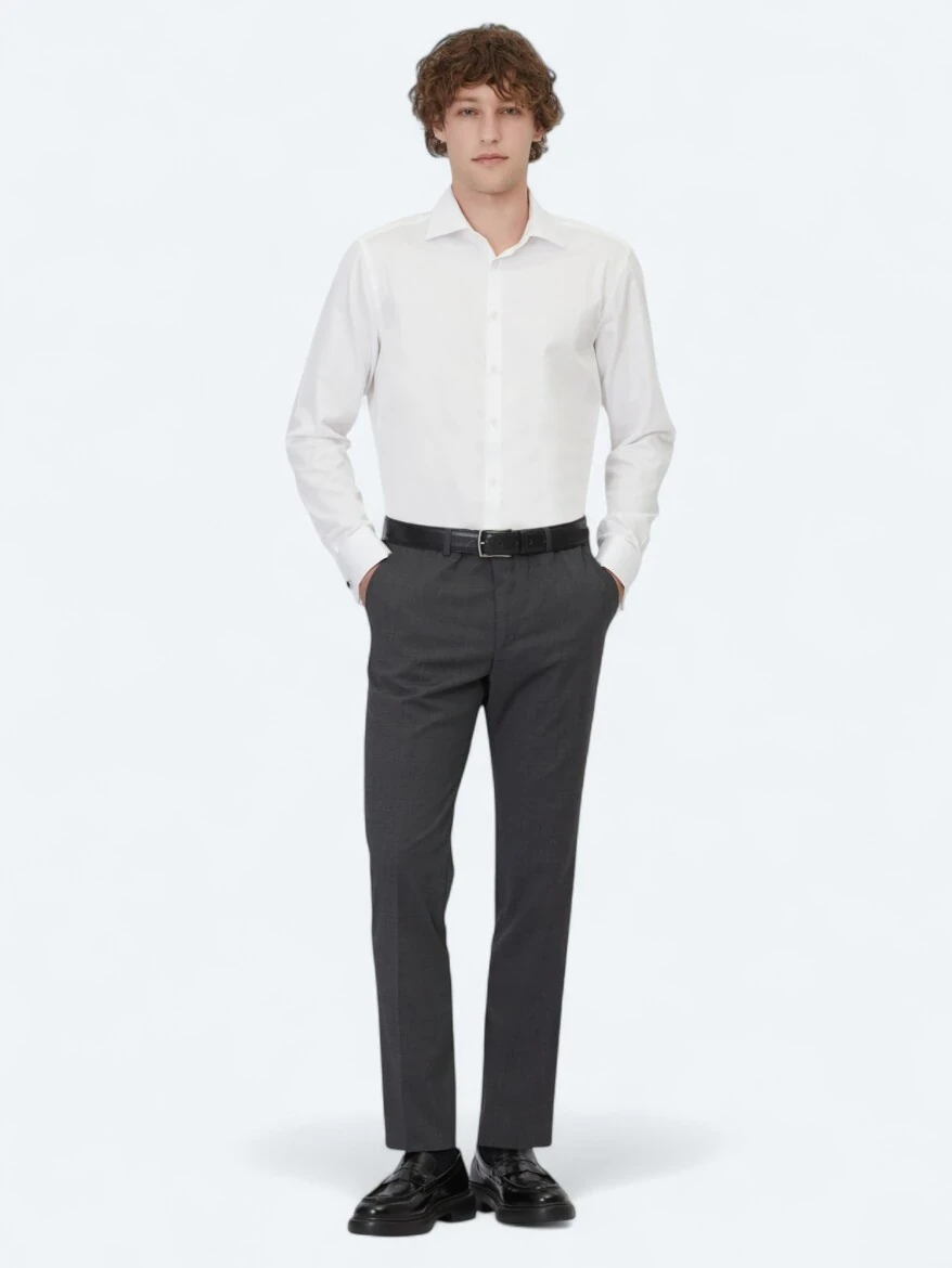 Antrasit Düz Dokuma Slim Fit Klasik Yün Karışımlı Pantolon - 1