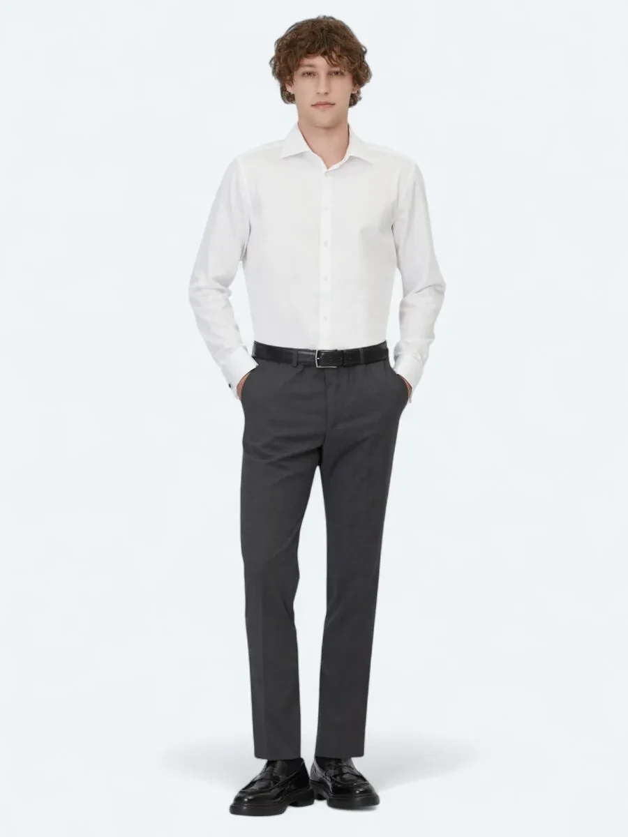Antrasit Düz Dokuma Slim Fit Klasik Yün Karışımlı Pantolon - 1