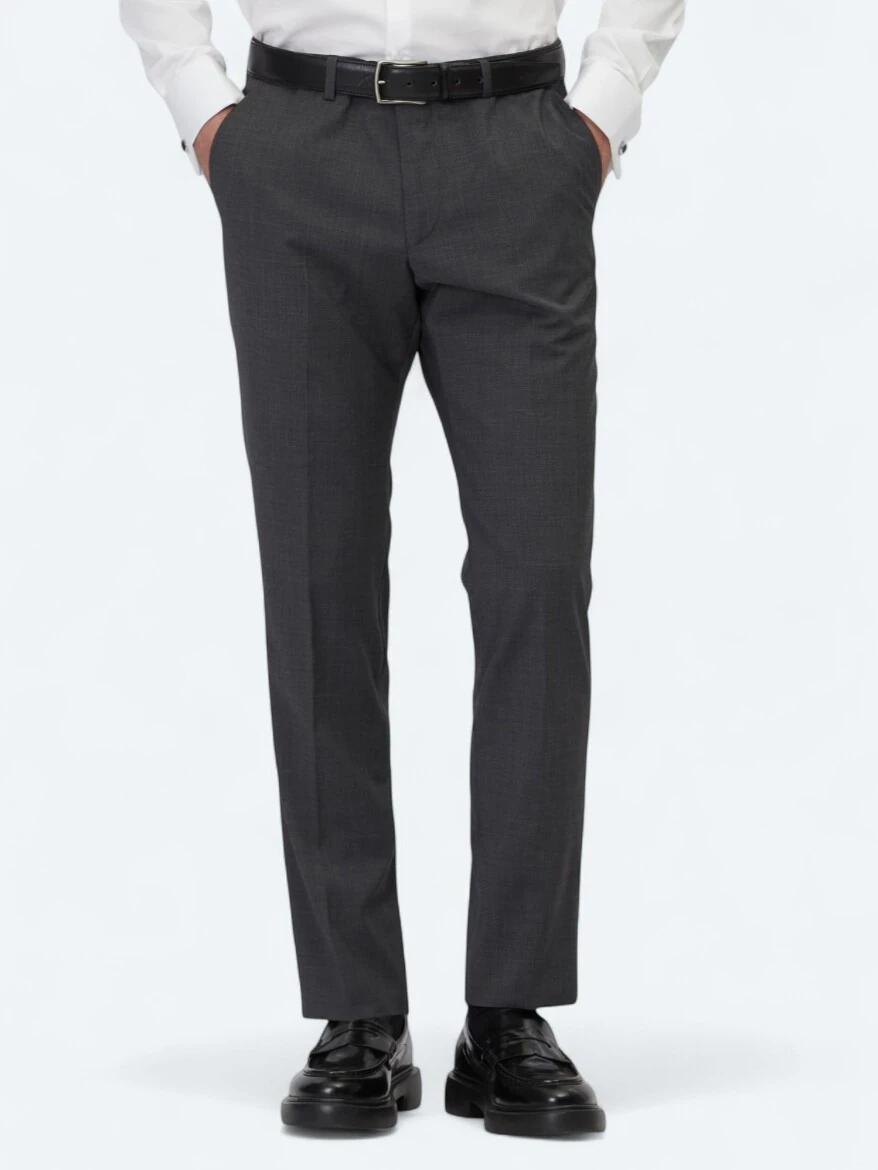 Antrasit Düz Dokuma Slim Fit Klasik Yün Karışımlı Pantolon - 2
