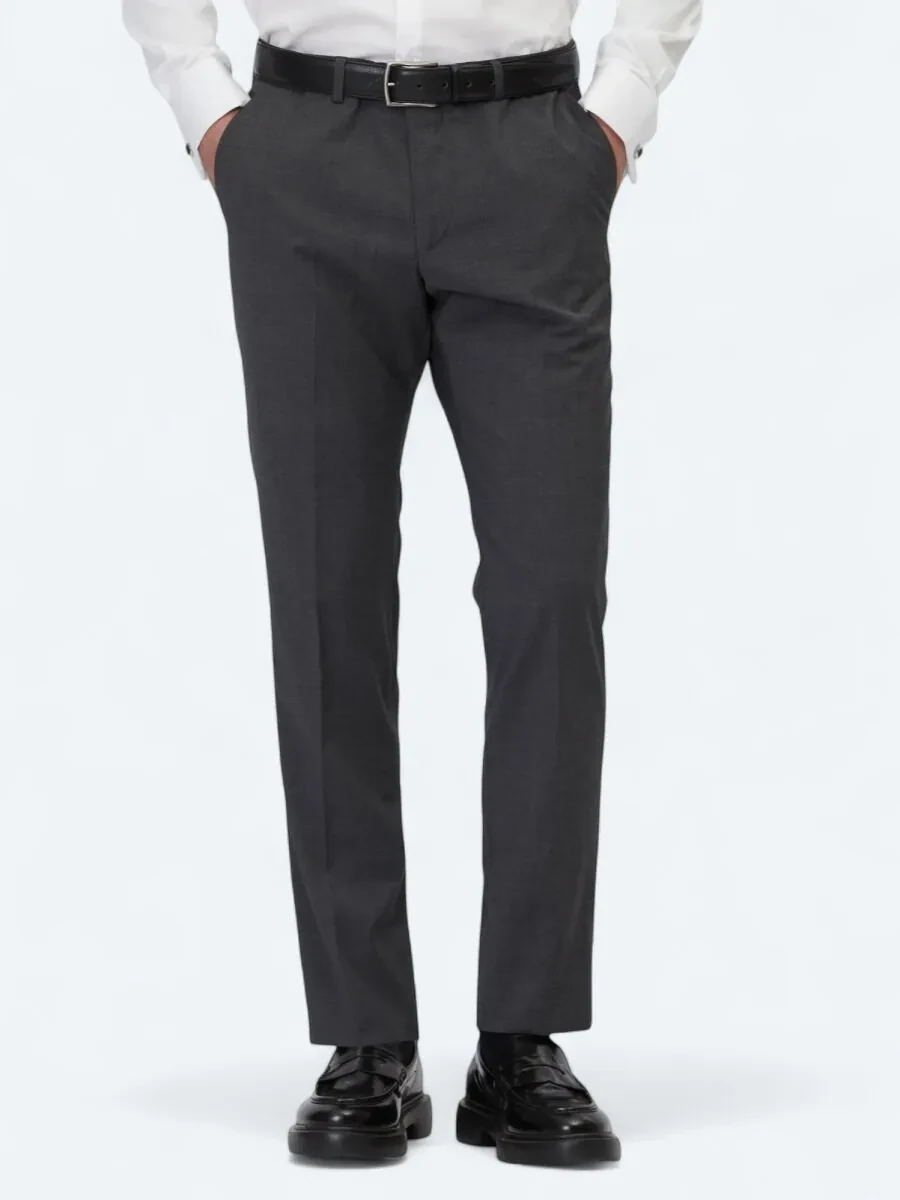 Antrasit Düz Dokuma Slim Fit Klasik Yün Karışımlı Pantolon - 2