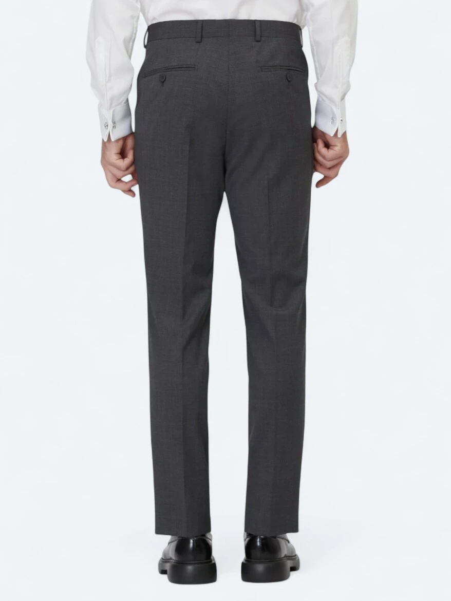 Antrasit Düz Dokuma Slim Fit Klasik Yün Karışımlı Pantolon 