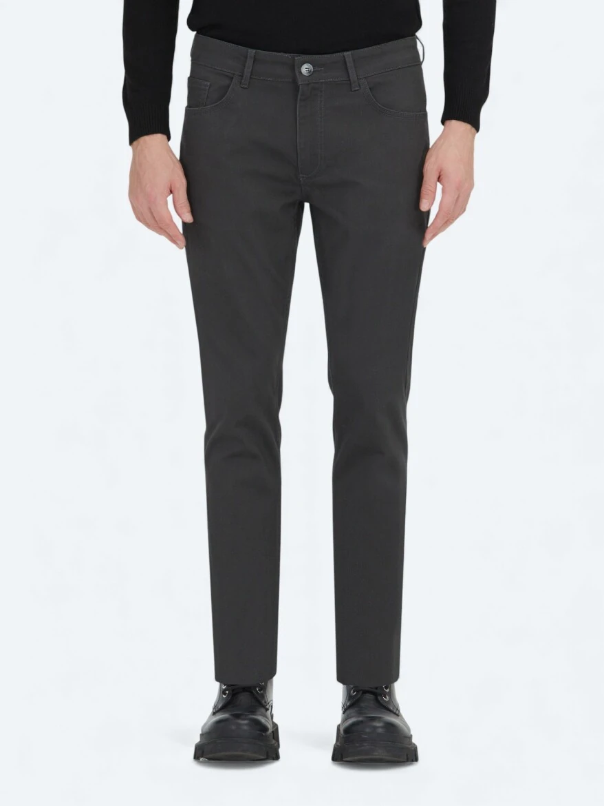 Antrasit Düz Dokuma Slim Fit Spor Pamuk Karışımlı Pantolon - KİP