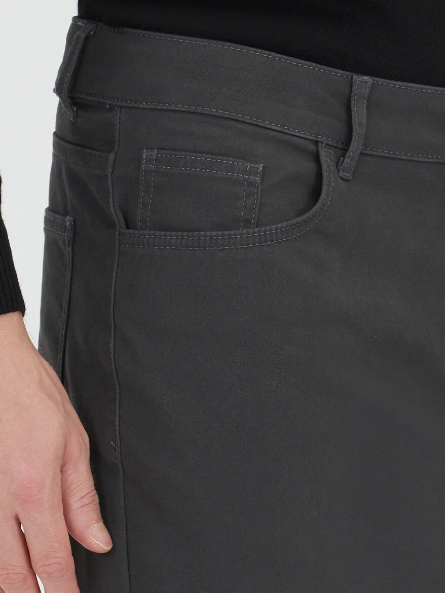 Antrasit Düz Dokuma Slim Fit Spor Pamuk Karışımlı Pantolon - 3