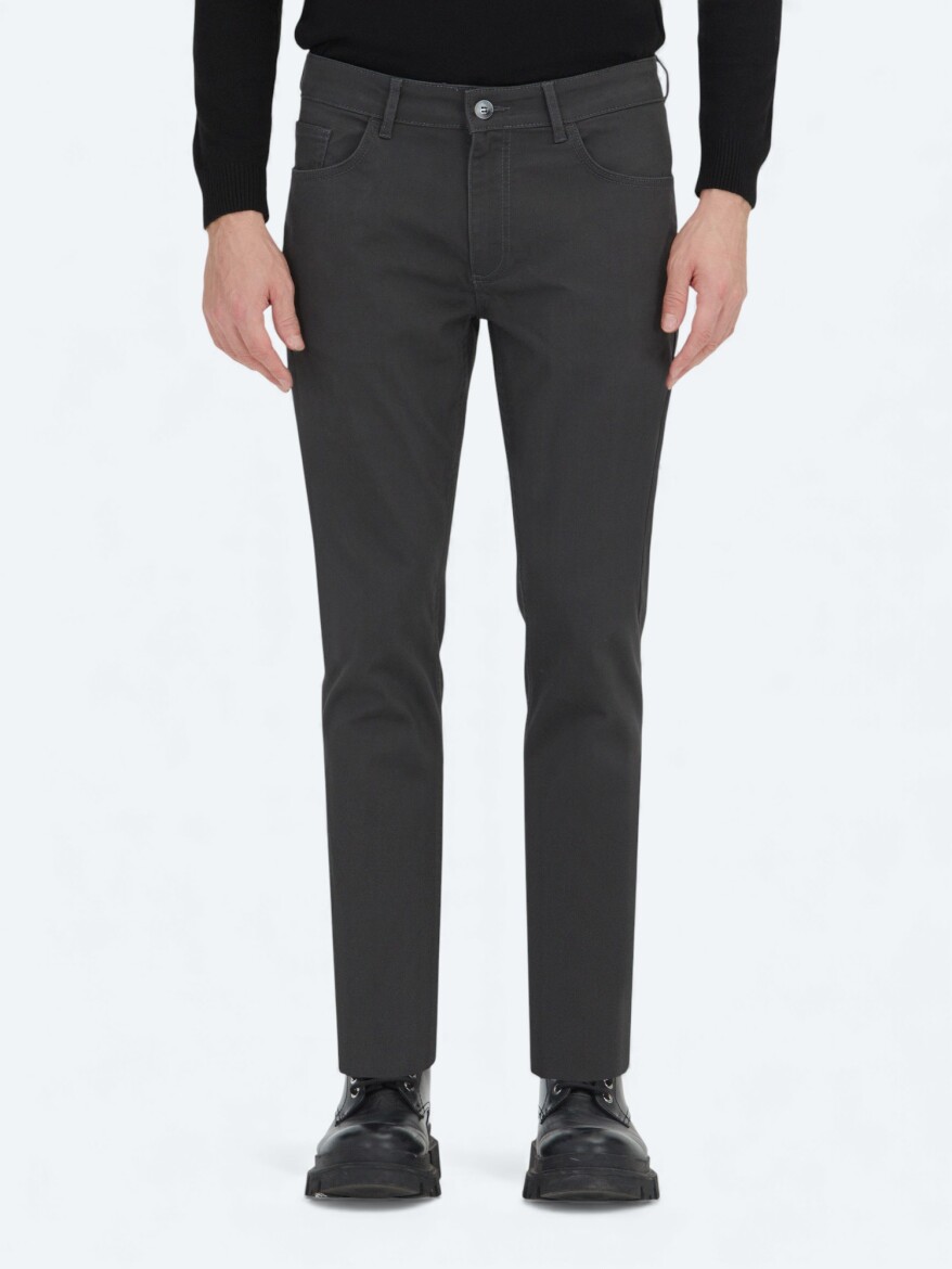 Antrasit Düz Dokuma Slim Fit Spor Pamuk Karışımlı Pantolon - KİP