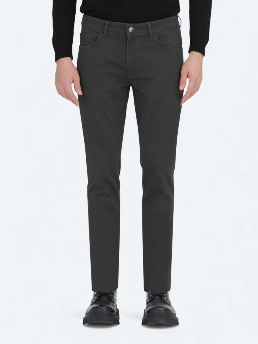 Antrasit Düz Dokuma Slim Fit Spor Pamuk Karışımlı Pantolon - 2