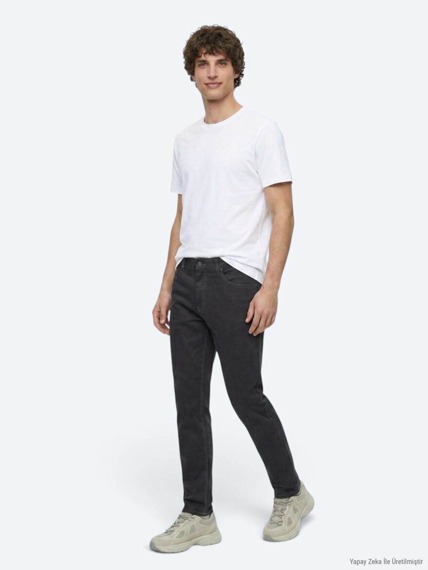 Antrasit Düz Dokuma Slim Fit Spor Pamuk Karışımlı Pantolon - 4