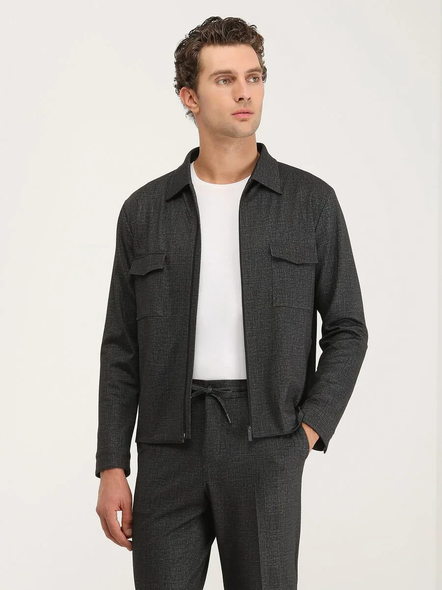 Antrasit Düz Modern Fit Örme Takım Elbise - 1