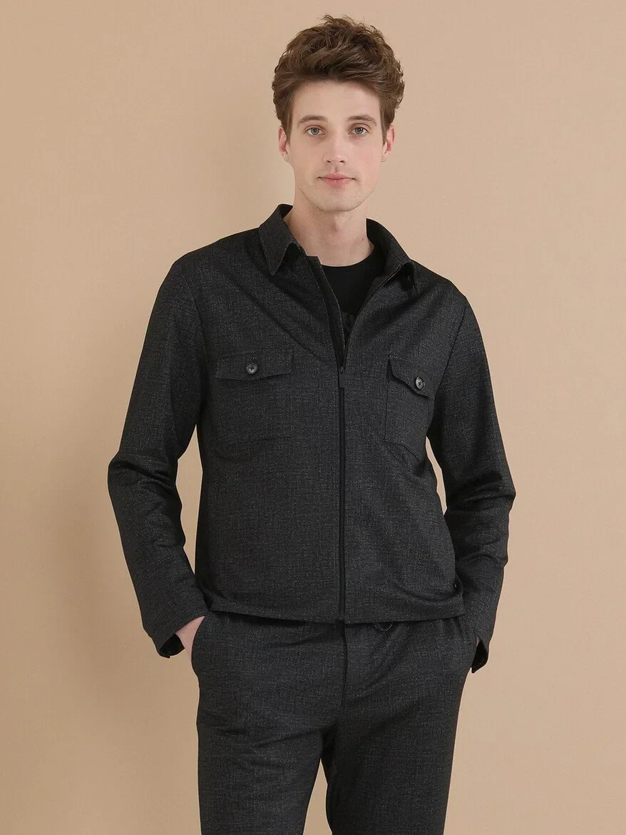 Antrasit Düz Modern Fit Örme Takım Elbise - 2